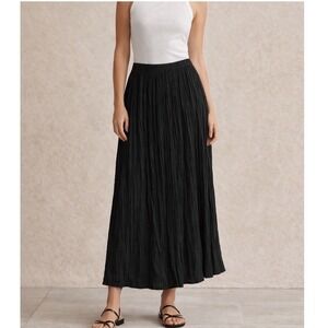 Vintage Access Black Crinkle Maxi Skirt Womens Medium Rayon Cotton Flax India c1